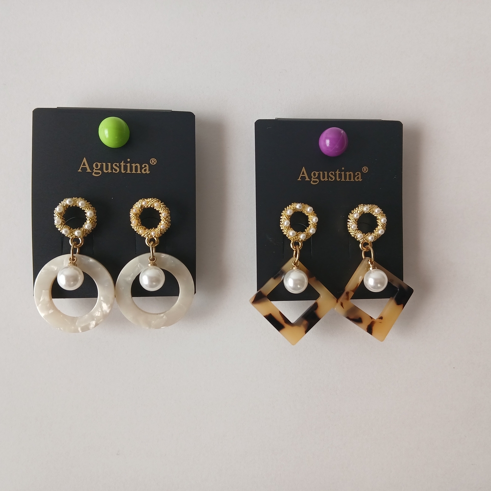 Gustin Gold Hoop & Pearl Drop Earrings in White and Tortoiseshell